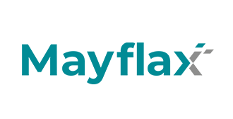 Mayflax logo: Teal text with a gray design element on white background.