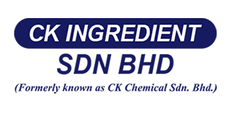 Logo for CK Ingredient Sdn Bhd, blue and white text with former name below.