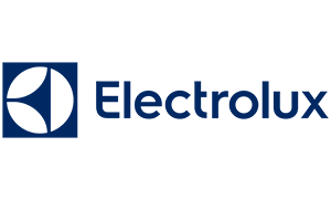 Electrolux logo: blue square with white and blue stylized butterfly next to "Electrolux" text.