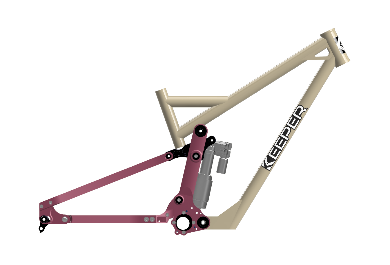 Beige and mauve mountain bike frame with 