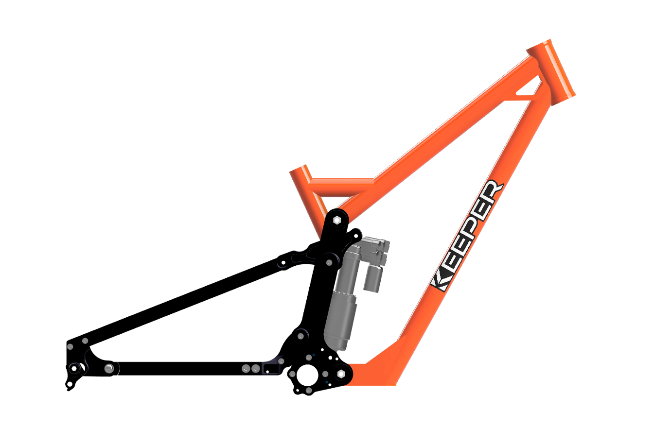 Orange and black mountain bike frame with 