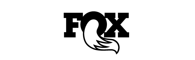FOX logo: Black letters with a fox tail forming the 