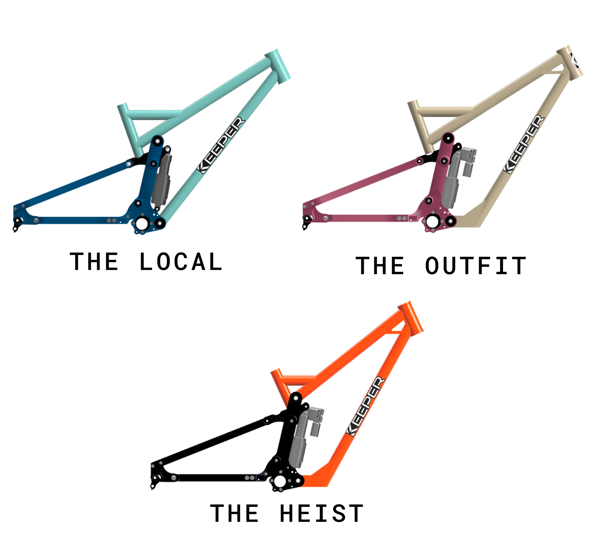 Three mountain bike frame designs, 
