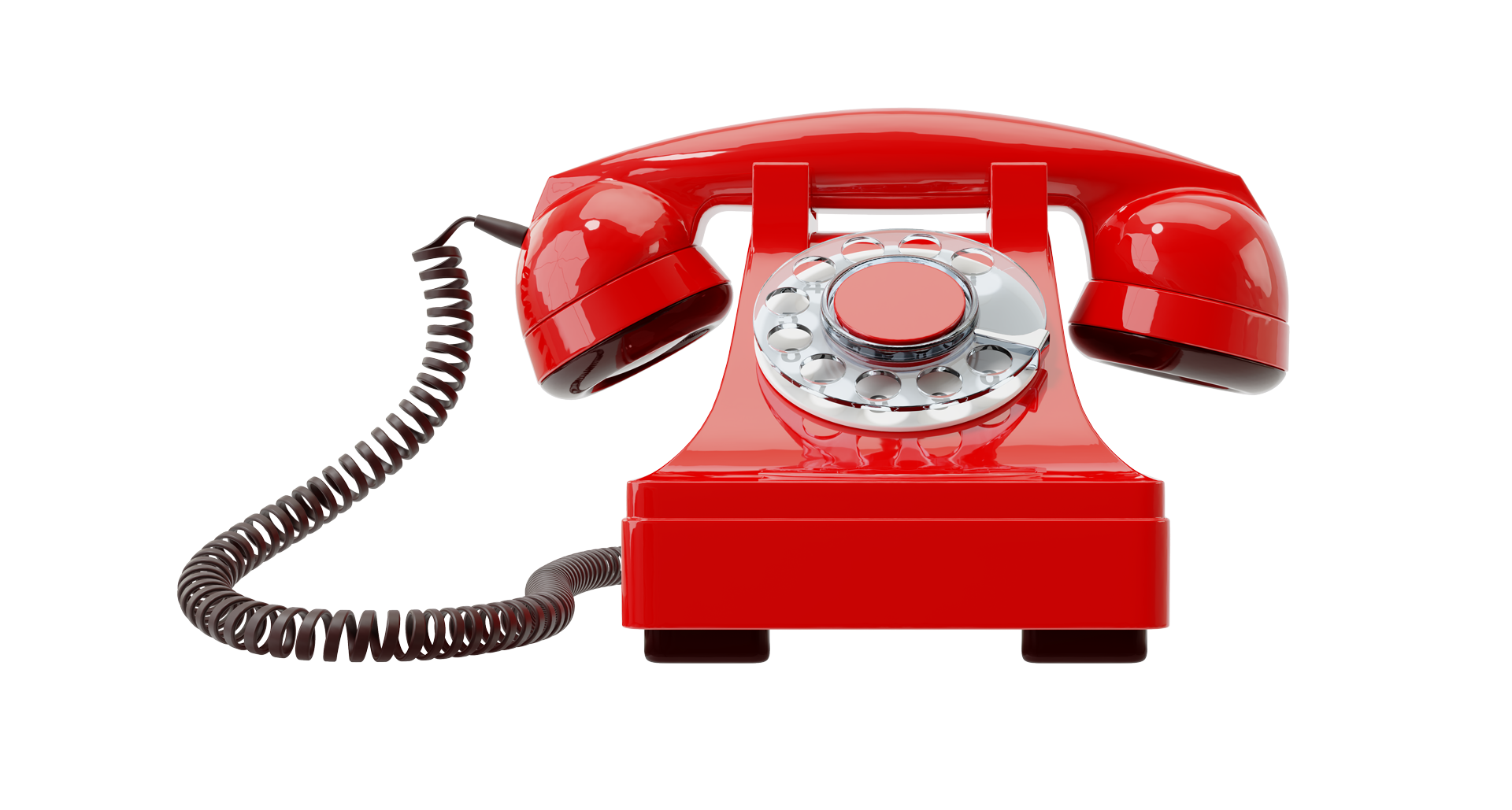 Red rotary dial telephone.
