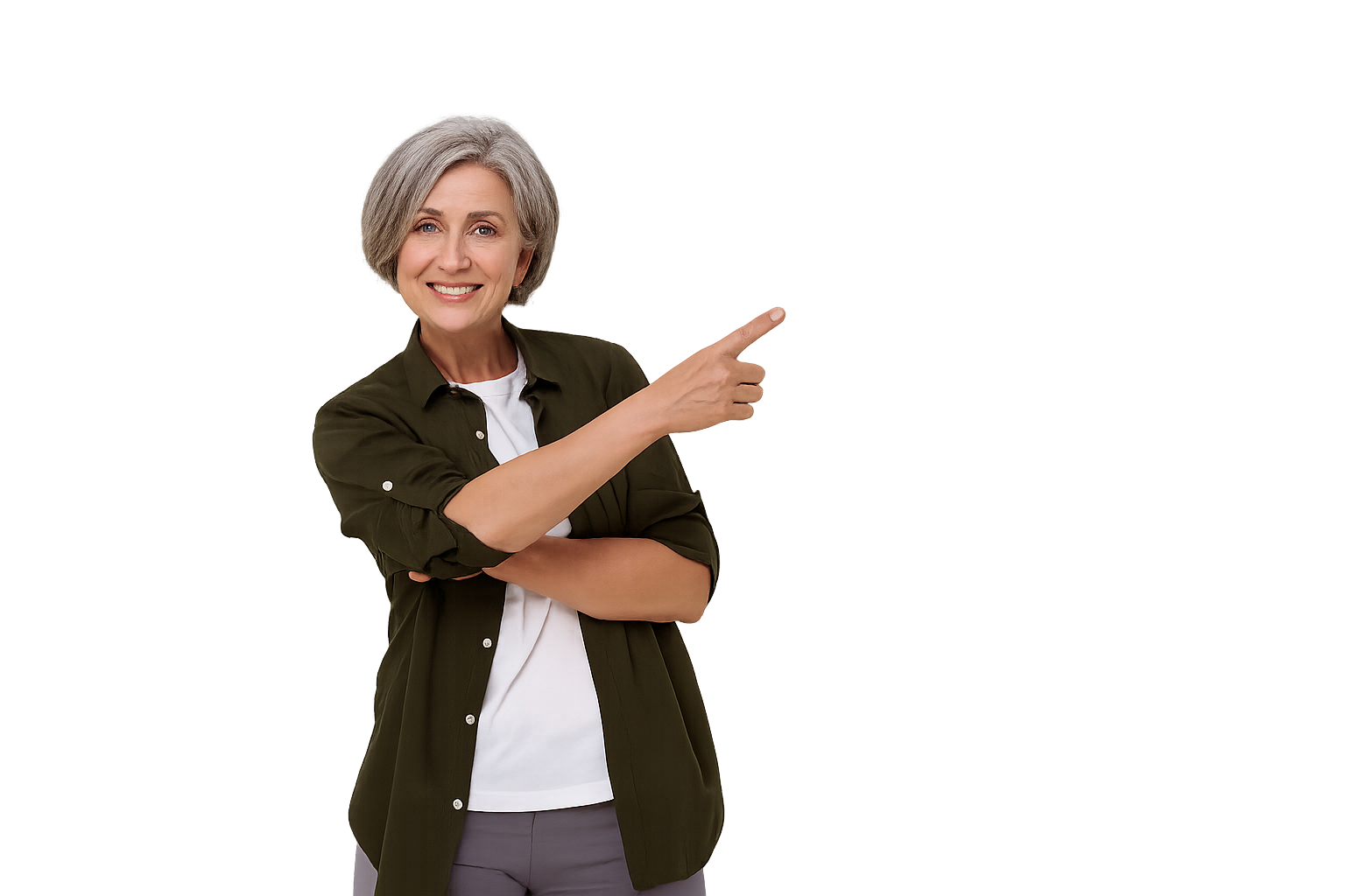 Woman pointing to FAQ