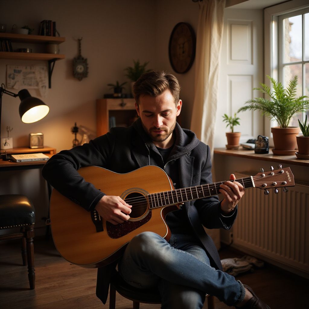 “Thumbnail showing a person playing a guitar, highlighting acoustic and indie music vibes.”