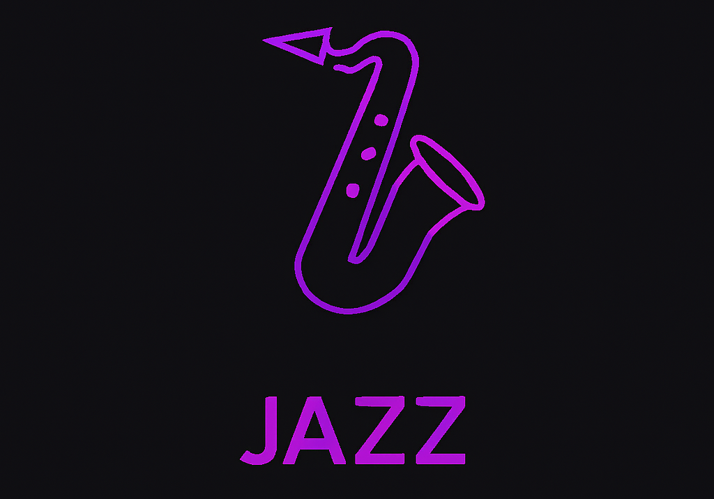 Jazz-themed thumbnail featuring saxophone neon icon
