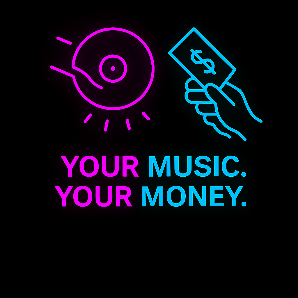 Music genre grid thumbnail with icons for Jazz, EDM, and Hip-Hop