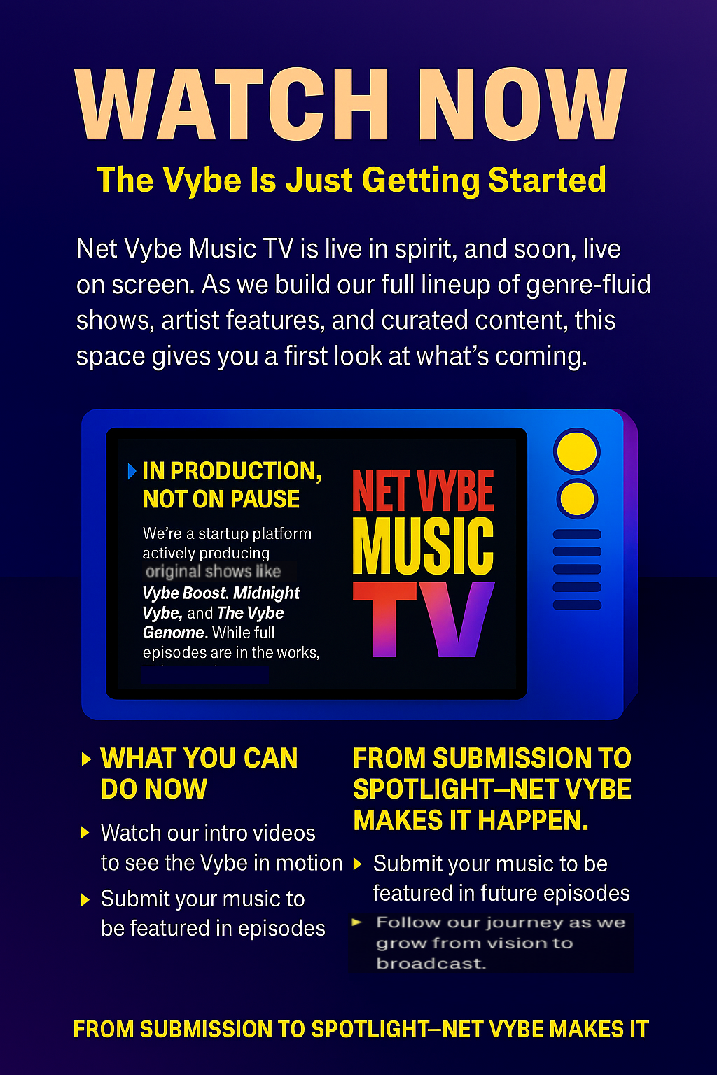 “Promotional thumbnail with bold text ‘Watch Now – The Vibe Is Just Getting Started’ and a link to featured content.”
