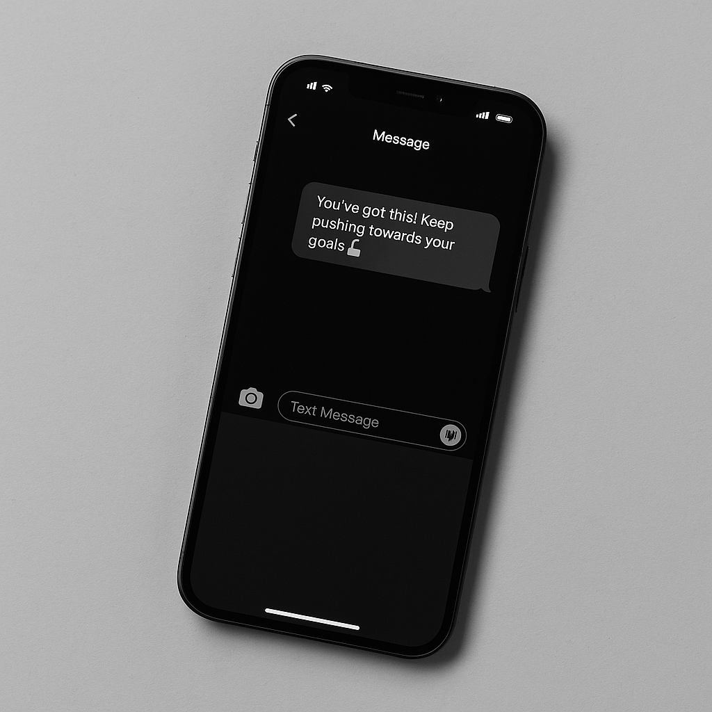 A black cell phone with a message on the screen