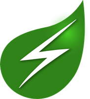 A green leaf with a white lightning bolt on it
