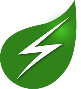 A green leaf with a white lightning bolt on it