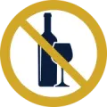 A no alcohol sign with a bottle of wine and a glass of wine.
