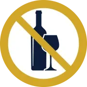 A no alcohol sign with a bottle of wine and a glass of wine.