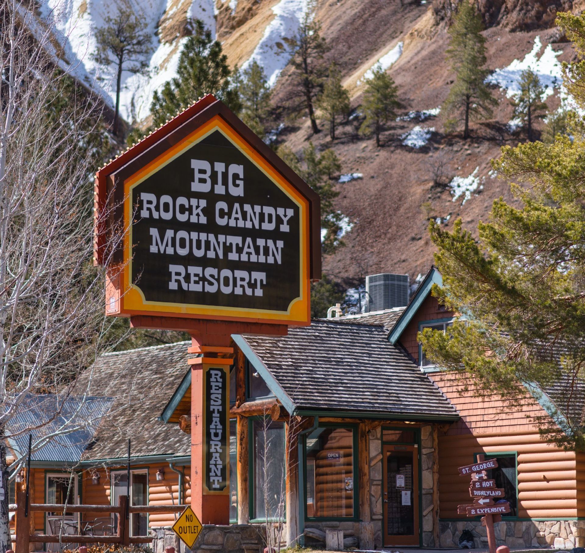 A sign for the big rock candy mountain resort