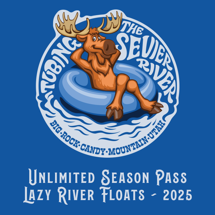 A moose is sitting on a tube in the lazy river