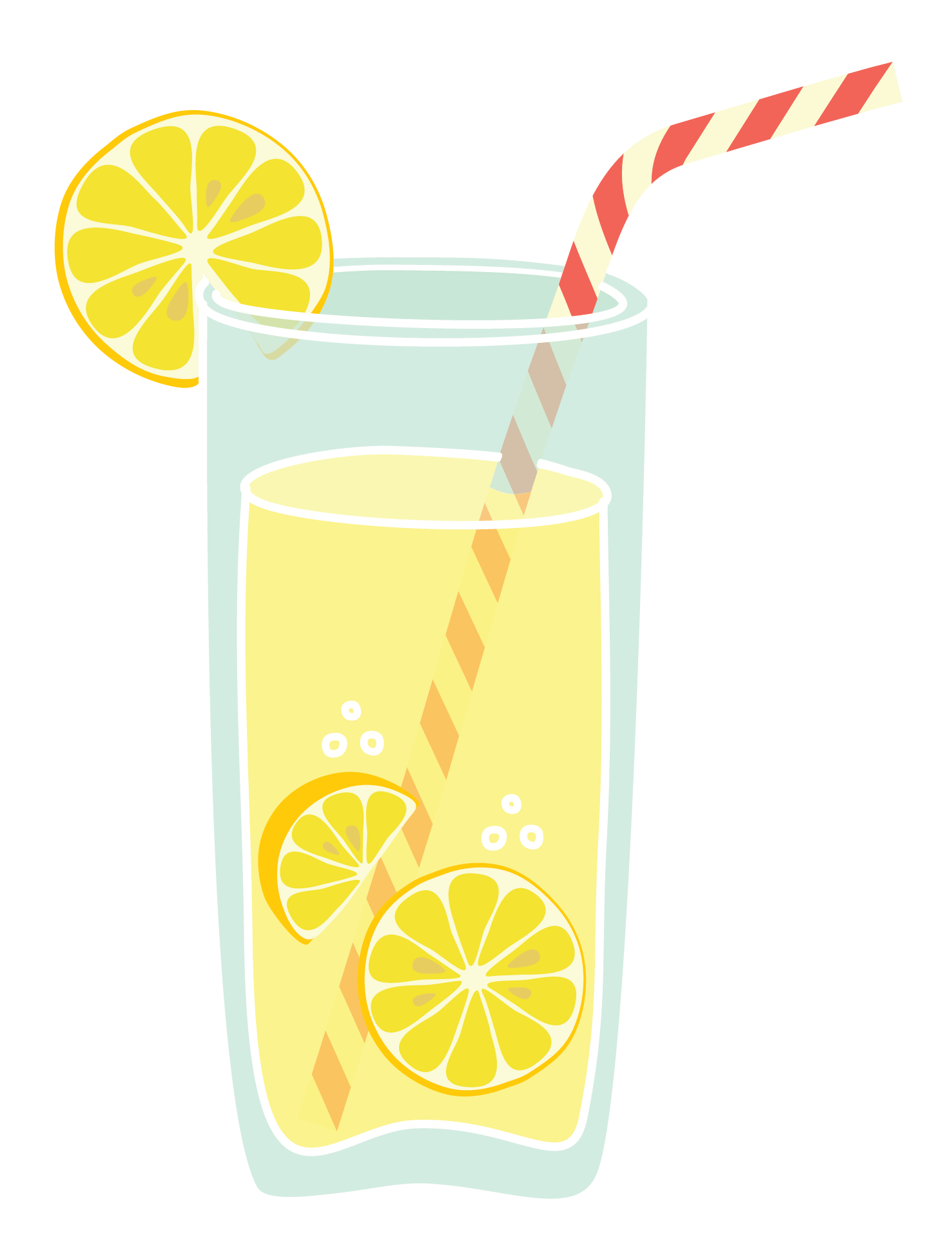 A glass of lemonade with a straw and lemon slices.