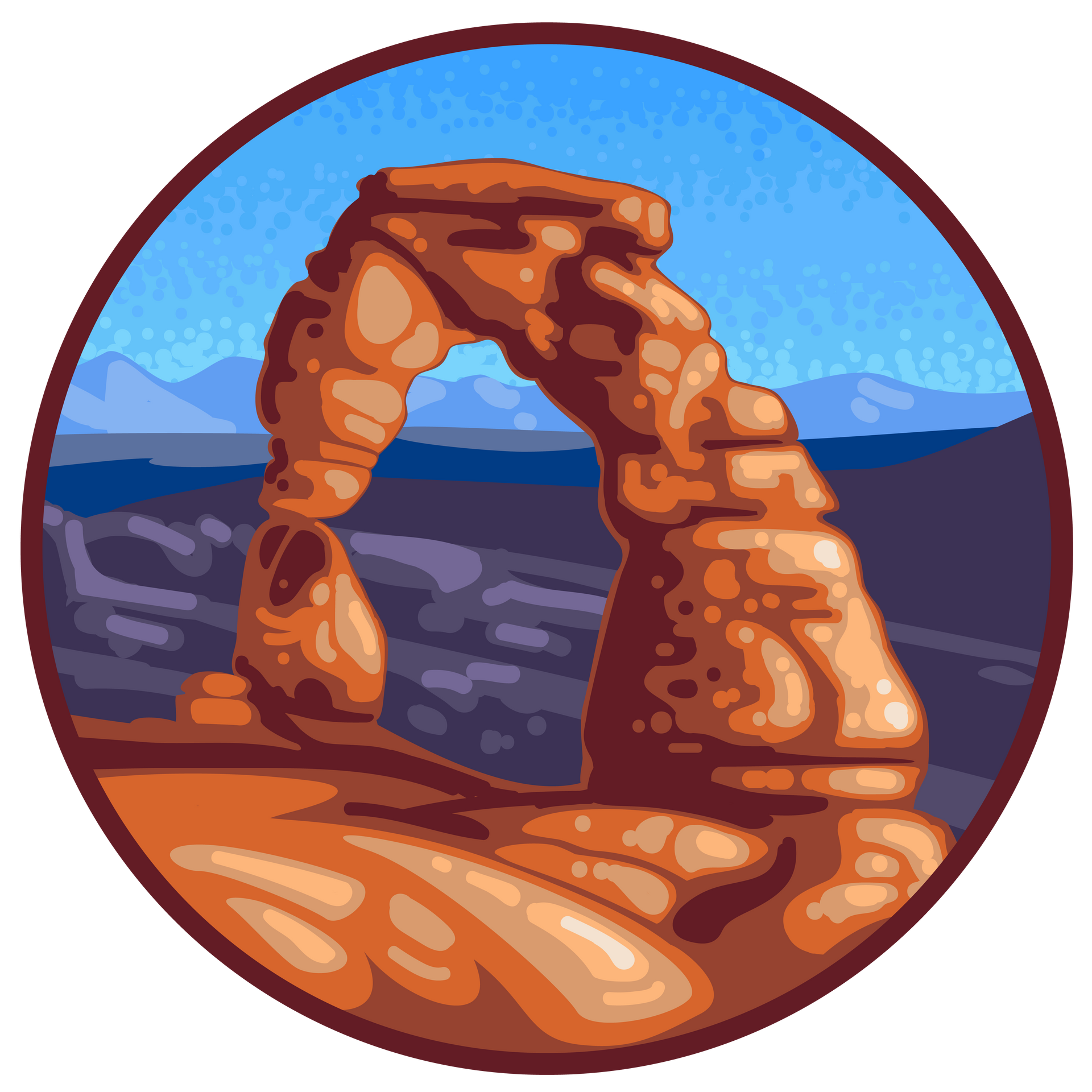 a pixel art illustration of a rock arch in the desert .