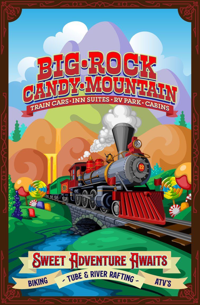 a poster for big rock candy mountain with a train on it