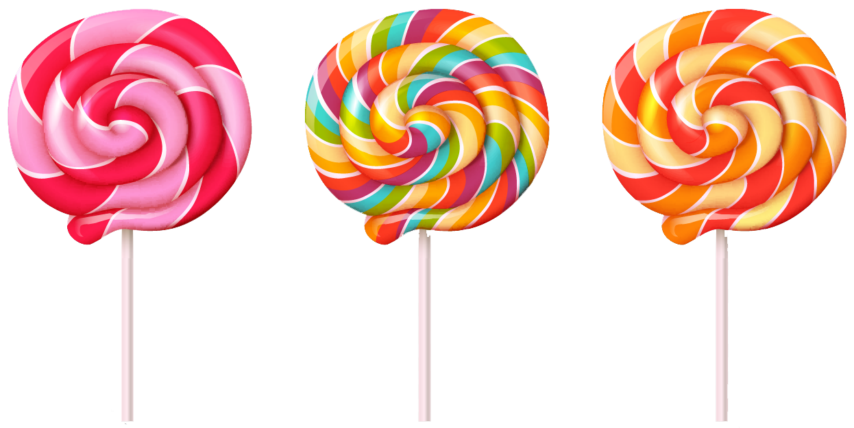 Three colorful lollipops on a stick on a white background.