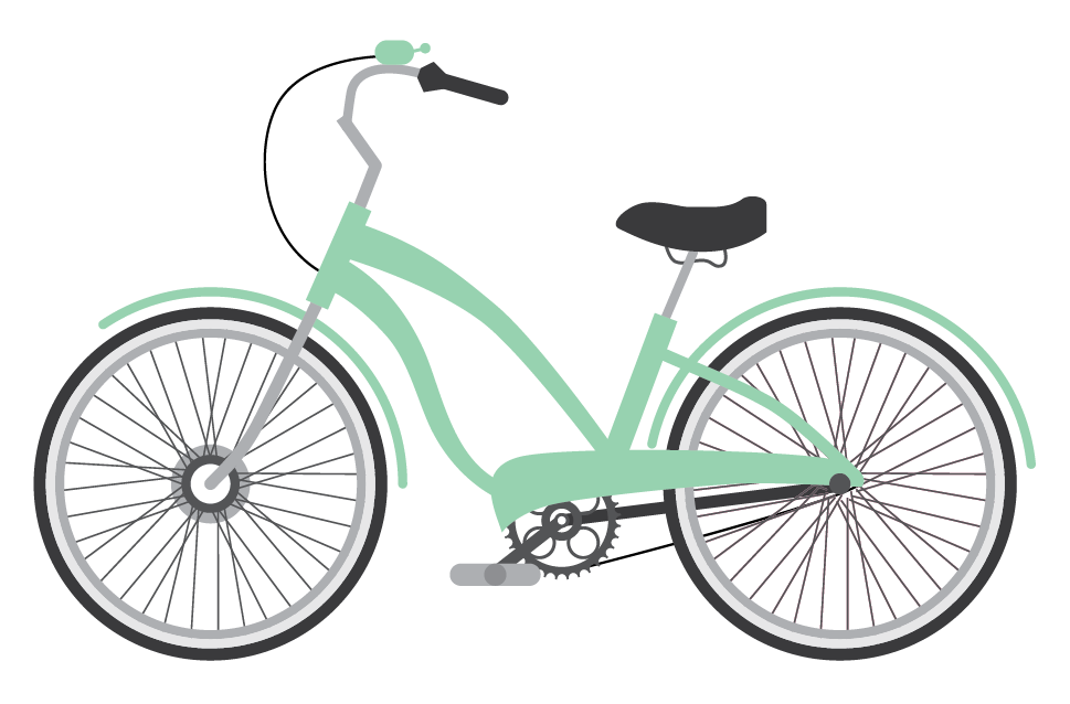 A green bicycle with a black seat on a white background.