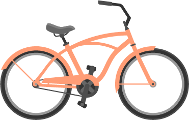 A cartoon illustration of an orange bicycle on a white background.