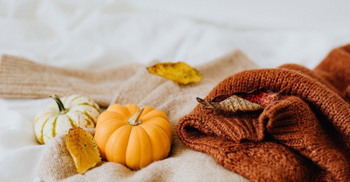 There are pumpkins and leaves on the blanket.