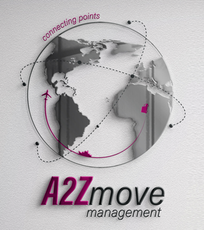 The logo for a2zmove management is pink and white
