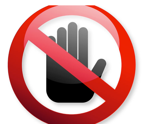 A no entry sign with a hand crossed out
