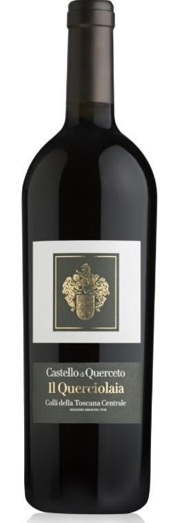 Bottiglia di vino Il Quercialais del Castello di Querceto. Bottiglia rosso scuro con etichetta.
