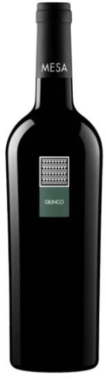Bottiglia di vino Mesa, scuro con etichetta verde e scritta “BLANCO”.