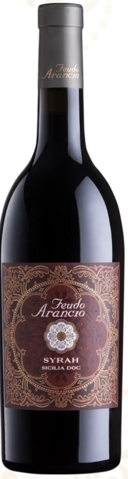 Bottiglia di vino con etichetta scura, scritta 