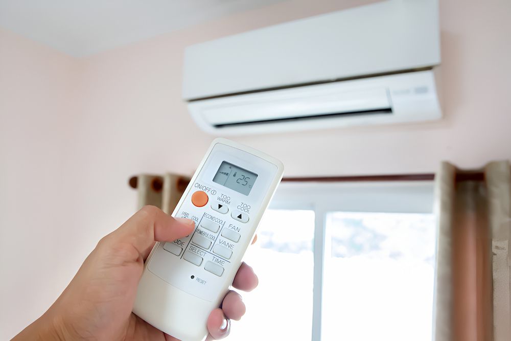 A Person Is Holding A Remote Control — BT Airconditioning In Palm Cove, QLD