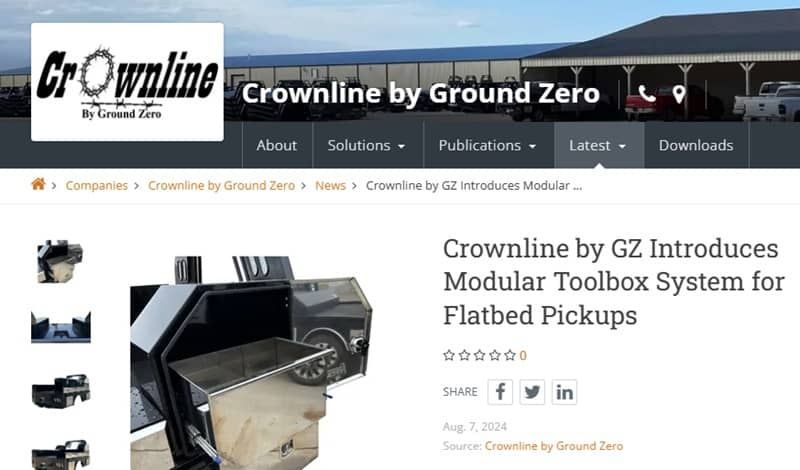 An article about crownline by ground zero shows a modular toolbox system for flatbed pickups.