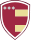 Maroon shield with three white stars and two yellow horizontal rectangles.