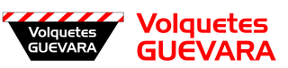 Logotipo de Volquetes Guevara con texto rojo y negro e icono a rayas negras y rojas sobre fondo blanco.