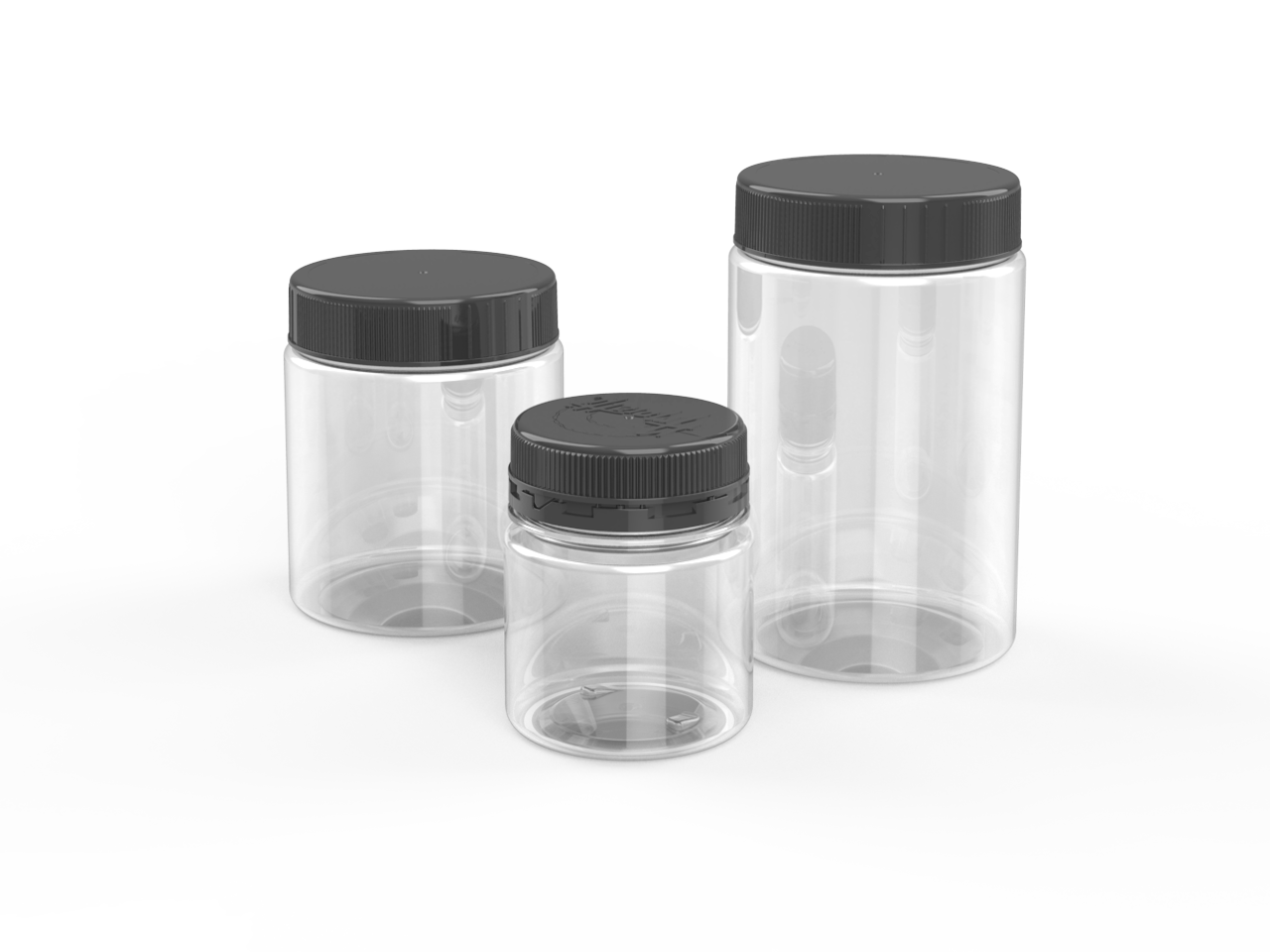 Clear plastic containers with lids.