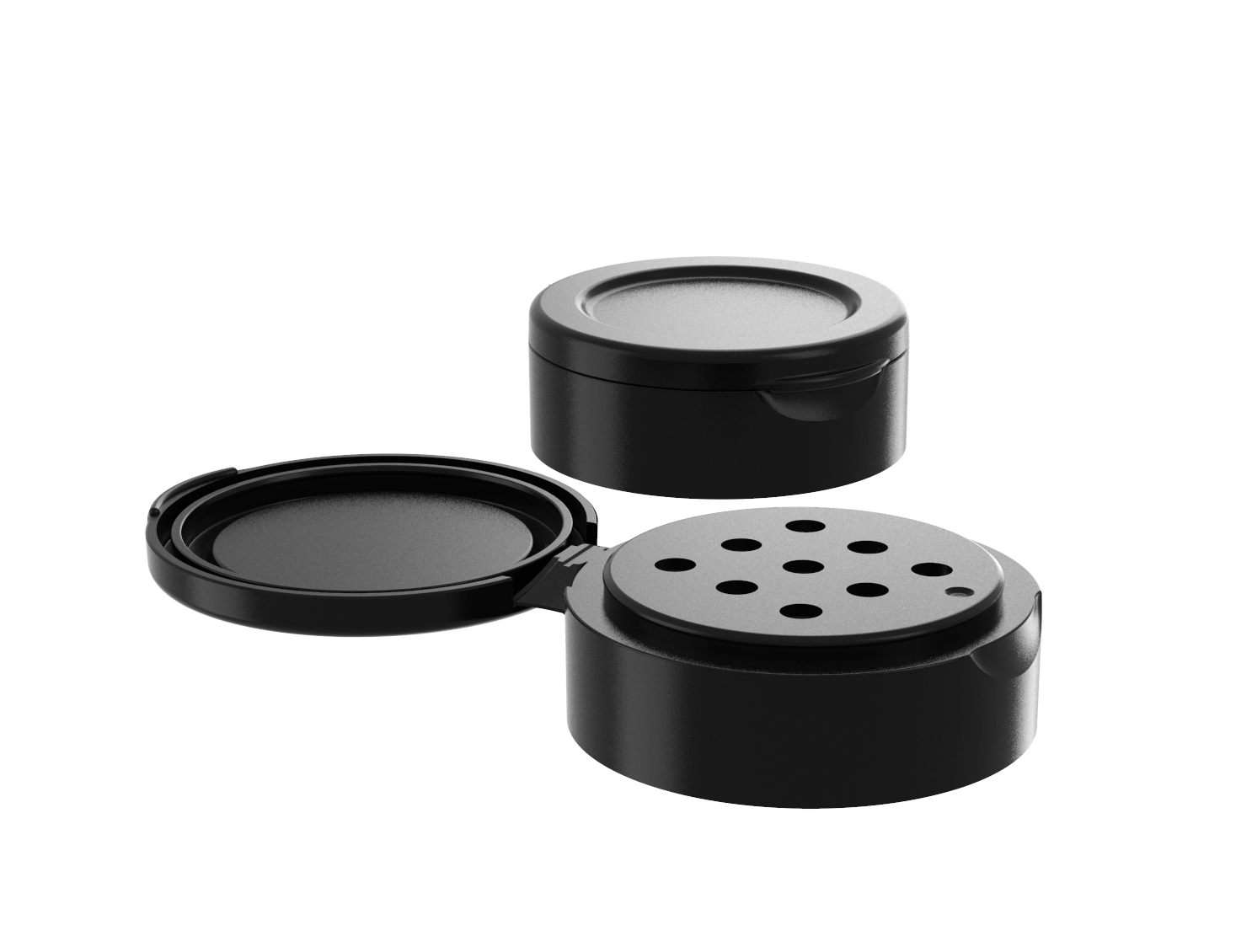 Black plastic fliptop sift cap.