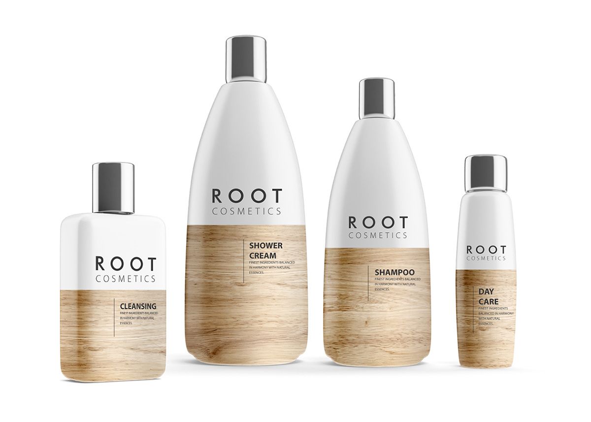 Four bottles of root cosmetics are sitting next to each other on a white background.