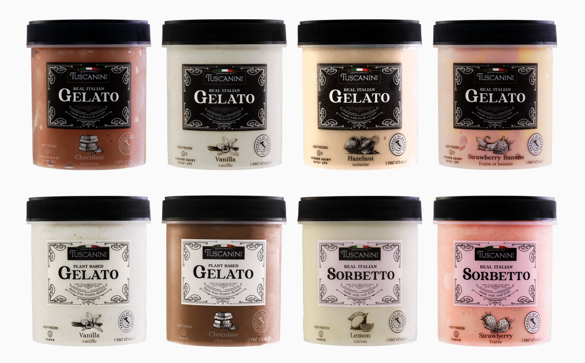 A variety of different flavors of gelato are shown