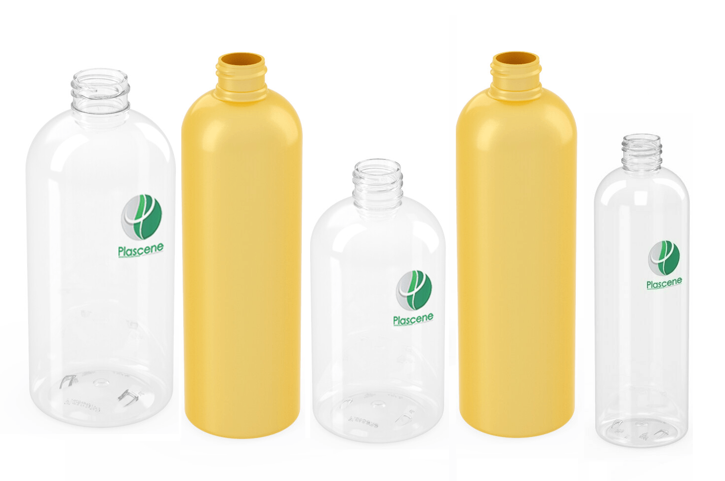 Boston round bottles made from clear and opaque plastic