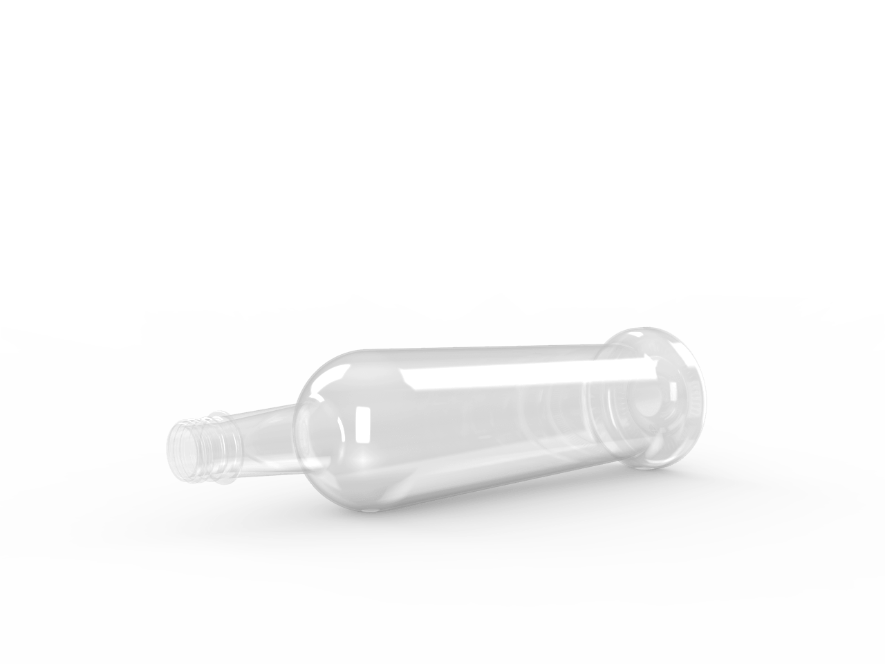 Clear PET plastic bottle lying on its side.
