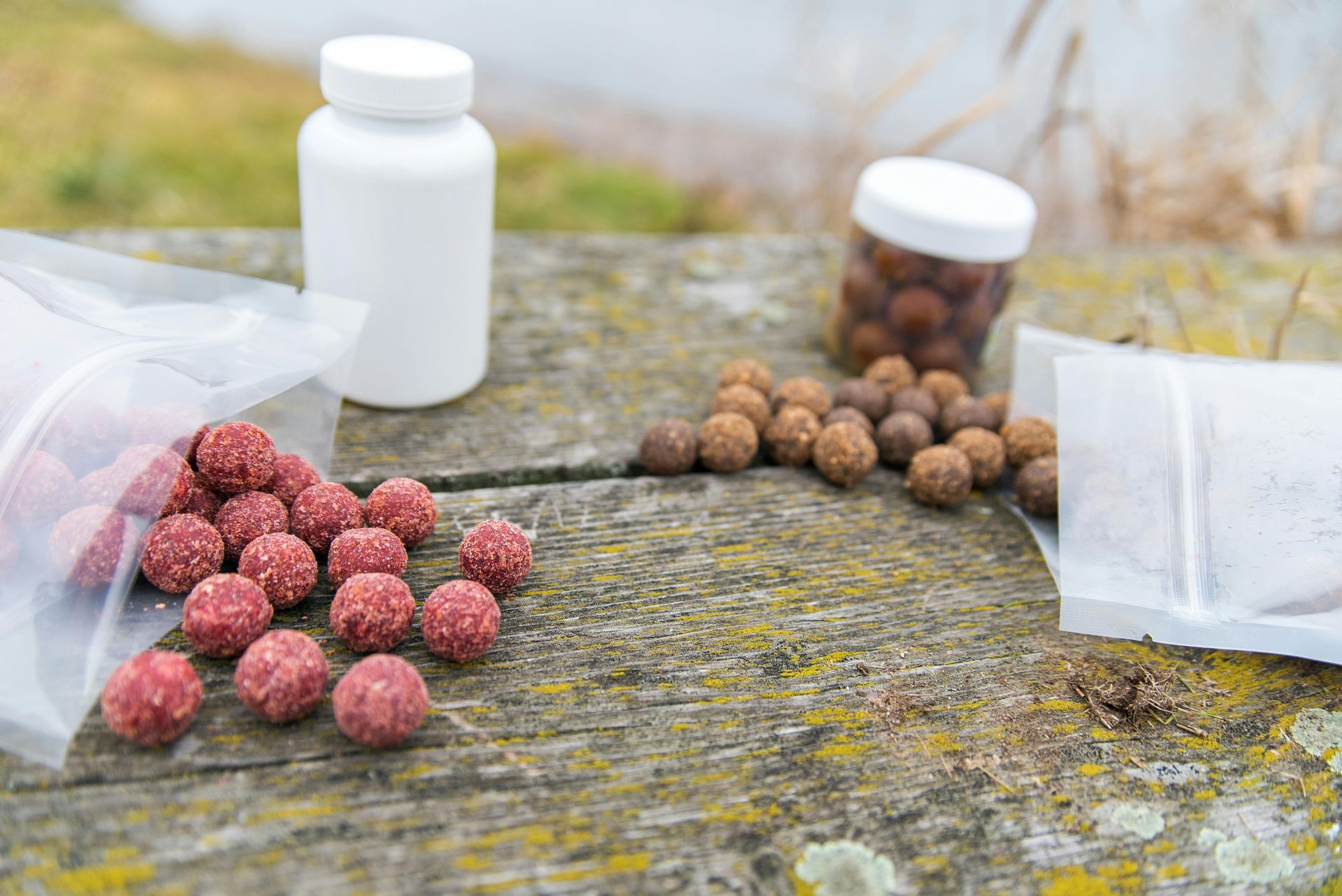 There are many different types of baits on the table.