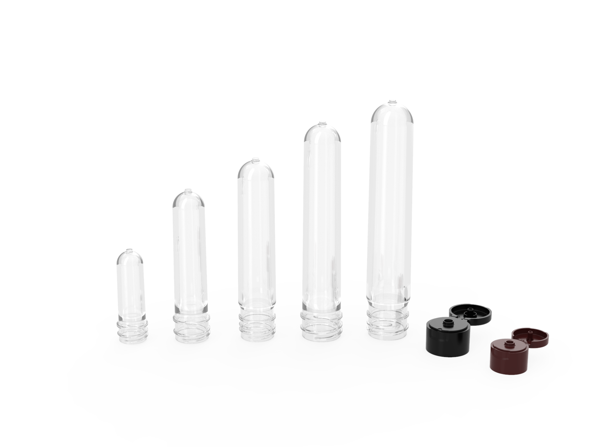 Clear plastic tubes and caps.