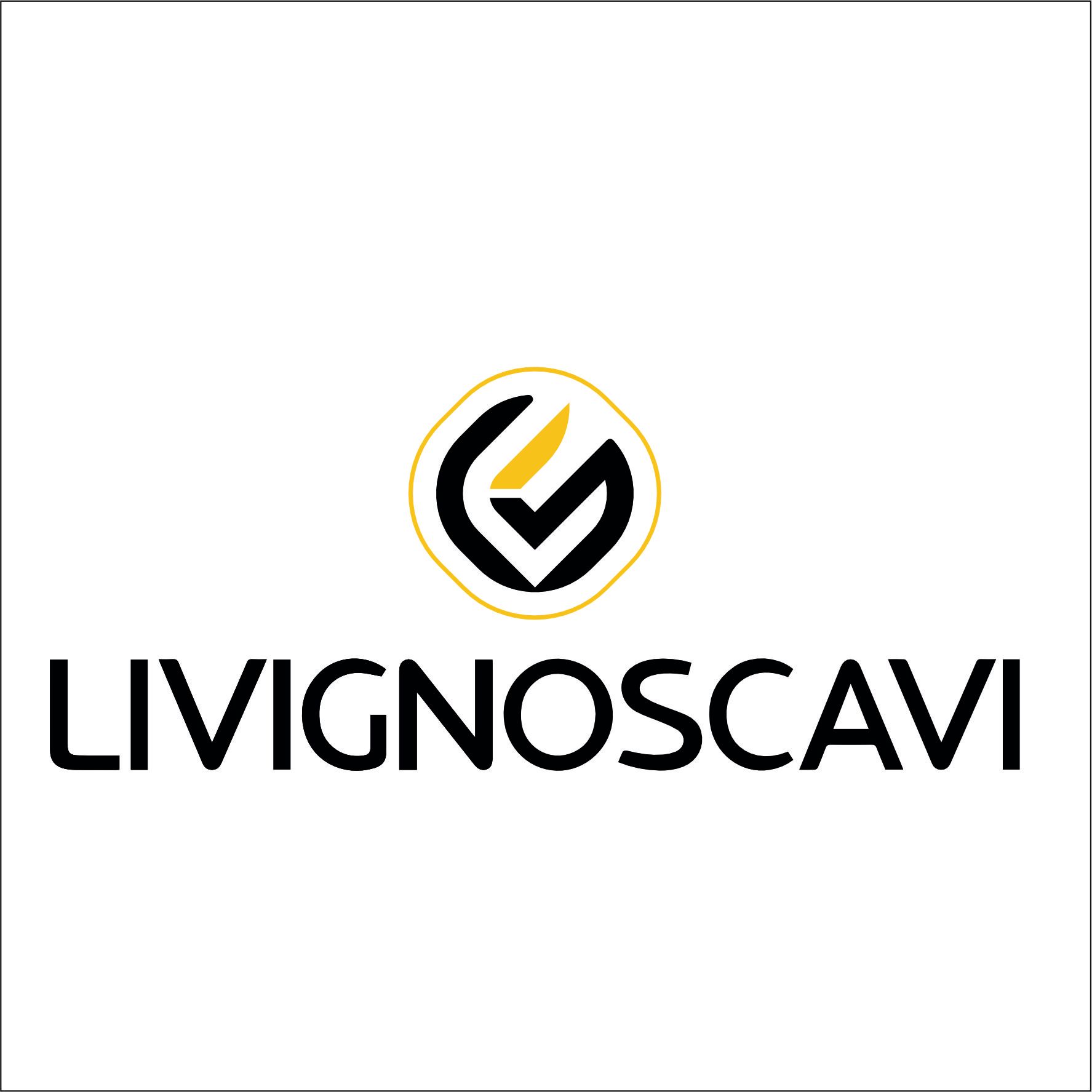 Logo per Livignoscavi, con il nome scritto in nero sotto uno stemma circolare con il disegno stilizzato 