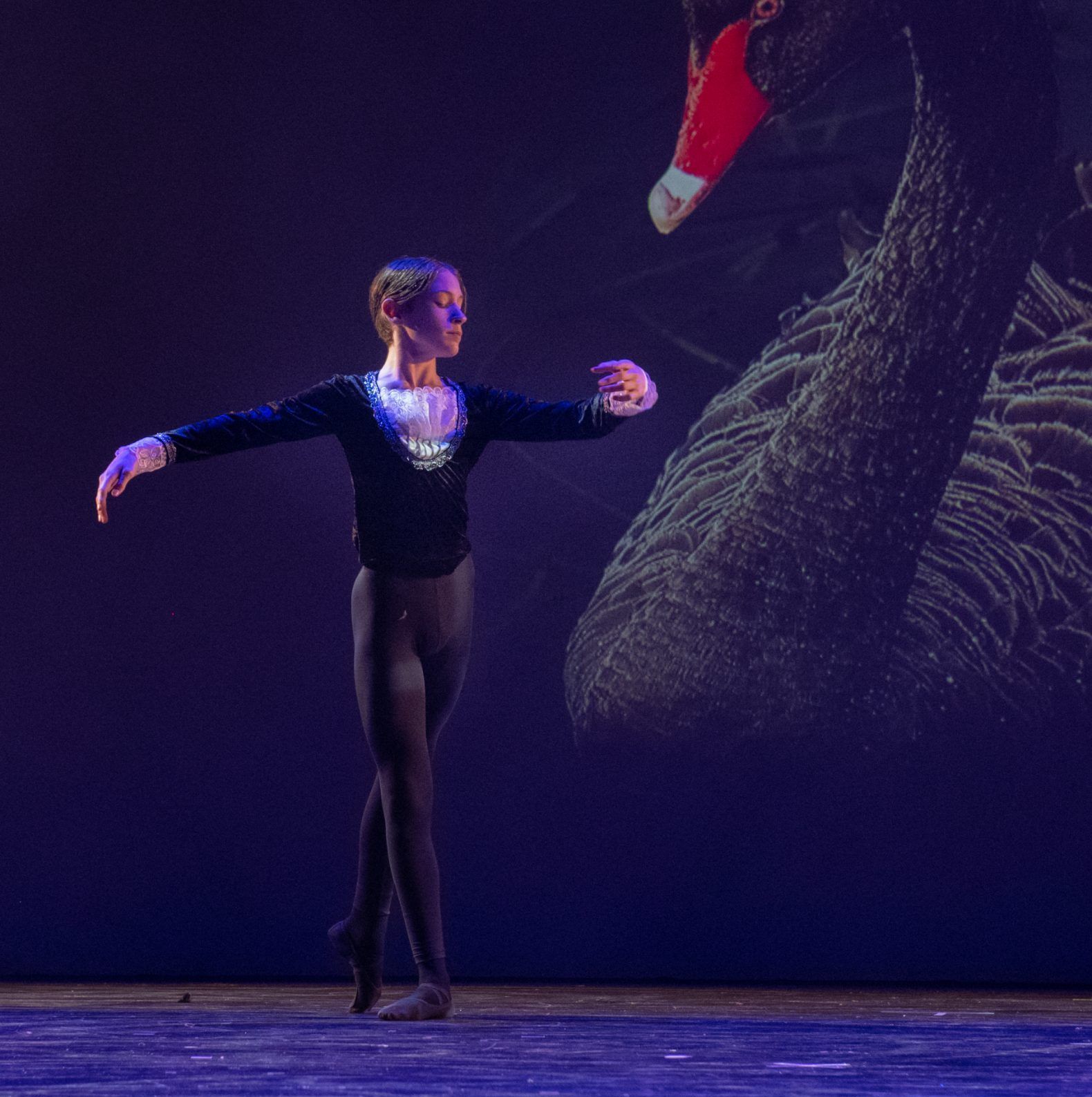 Male Ballet Dancer in Black Costume, Arms Outstretched — Kay Flynn Dancing Academy Southport in Southport, QLD
