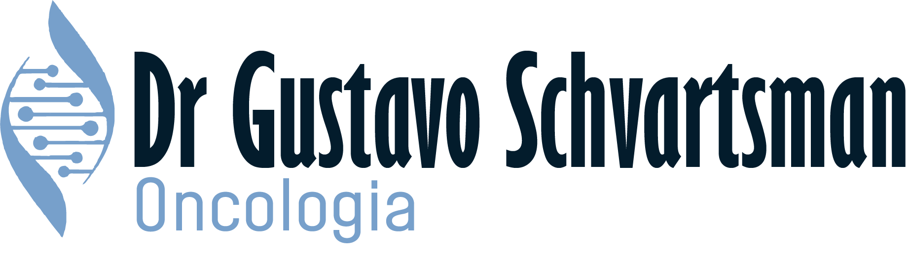 Logotipo da Oncologia do Dr. Gustavo Schwartzman com ícone de DNA azul e texto azul escuro.
