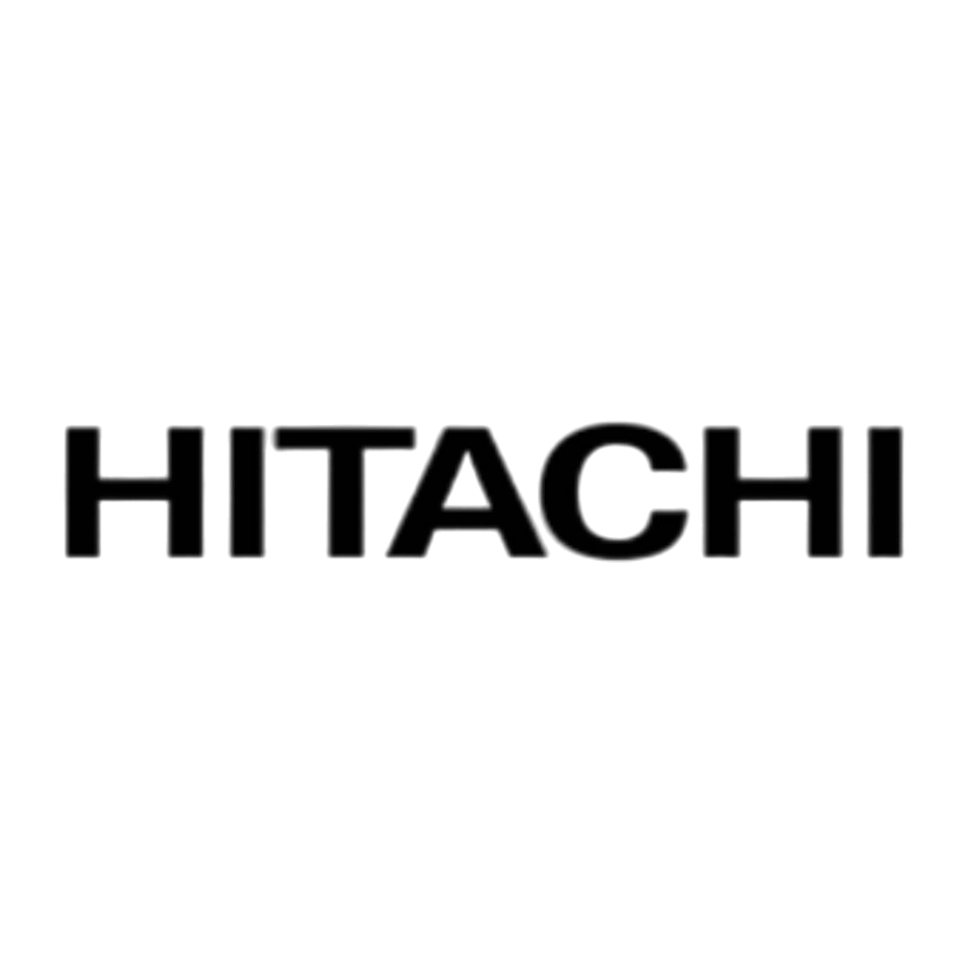 Logotipo de texto de HITACHI en negro, centrado sobre un fondo blanco.