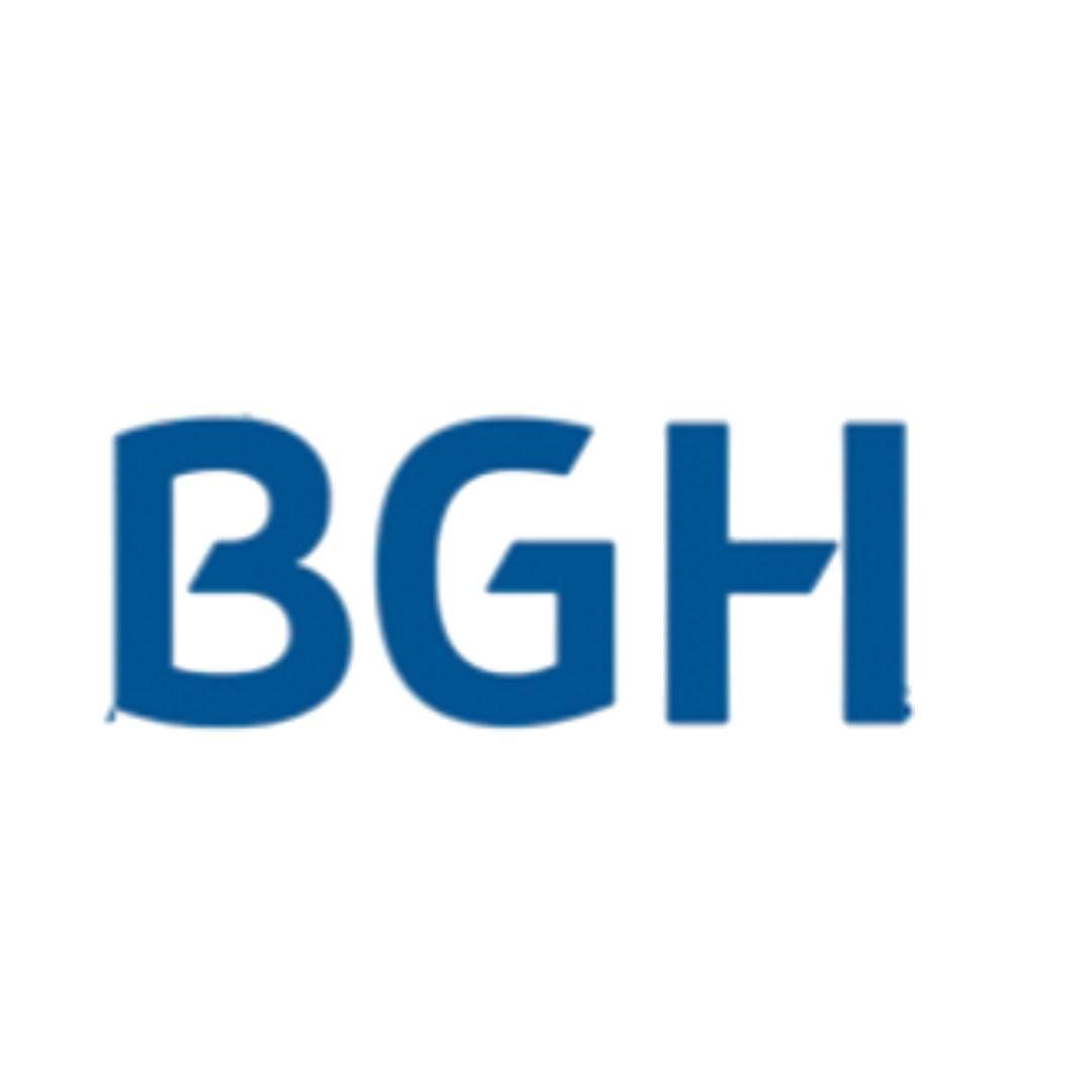 Logotipo BGH azul sobre fondo blanco.
