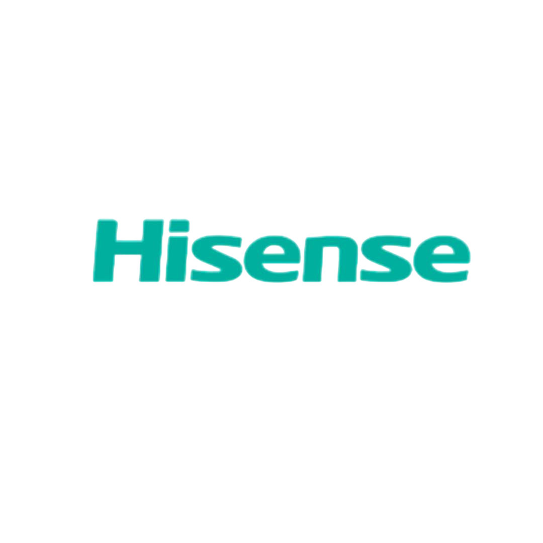 Logotipo de Hisense en texto verde azulado sobre fondo blanco.